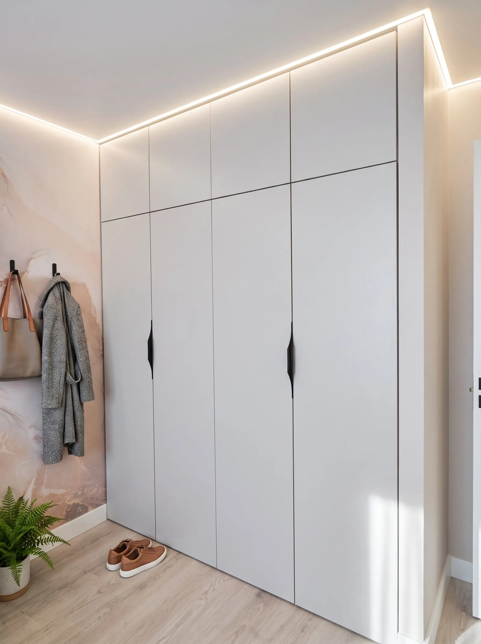 Helehall lakke ulatuv riidekapp LED-valgusega